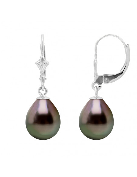 Boucles d'Oreilles Pendantes Perles de Tahiti Poires 9-10 mm - Système Brisures - Or 375 - TAHAA