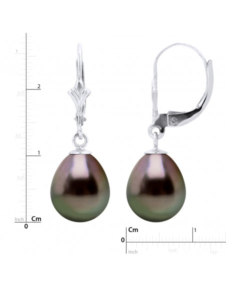 Boucles d'Oreilles Pendantes Perles de Tahiti Poires 9-10 mm - Système Brisures - Or 375 - TAHAA
