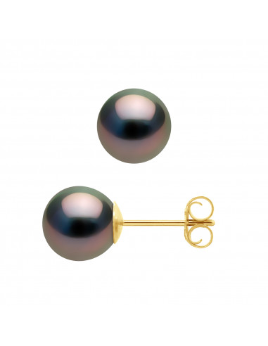 Boucles d'Oreilles Perles de Tahiti Rondes - Disponibles en Plusieurs Tailles - Système Poussettes- Or 375 - MANUREVA