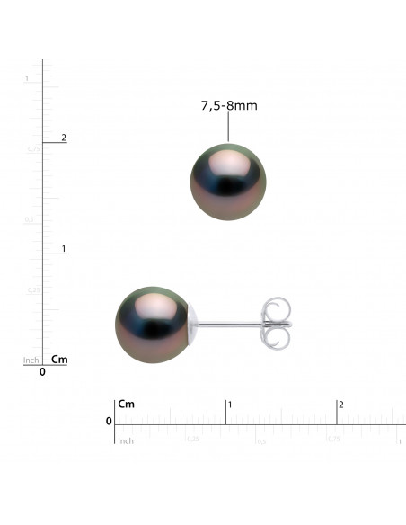 Boucles d'Oreilles Perles de Tahiti Rondes - Disponibles en Plusieurs Tailles - Système Poussettes- Or 375 - MANUREVA