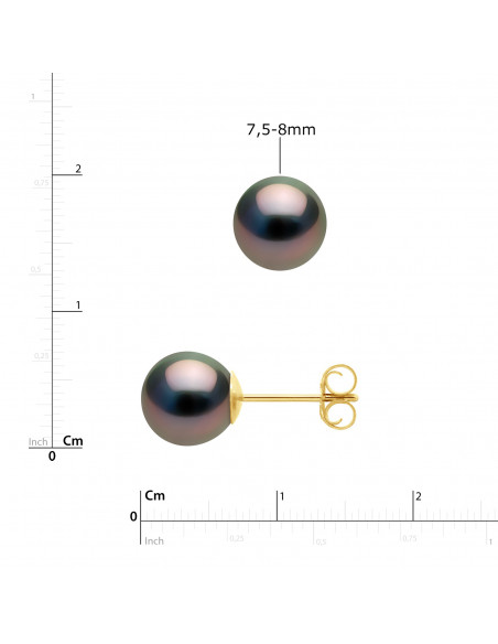 Boucles d'Oreilles Perles de Tahiti Rondes - Disponibles en Plusieurs Tailles - Système Poussettes- Or 375 - MANUREVA