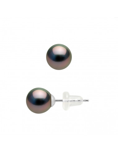Boucles d'Oreilles Perles de Tahiti Rondes - Tailles de 7 à 10 mm - Système Poussettes SILICONE - Or 375 - TIARE