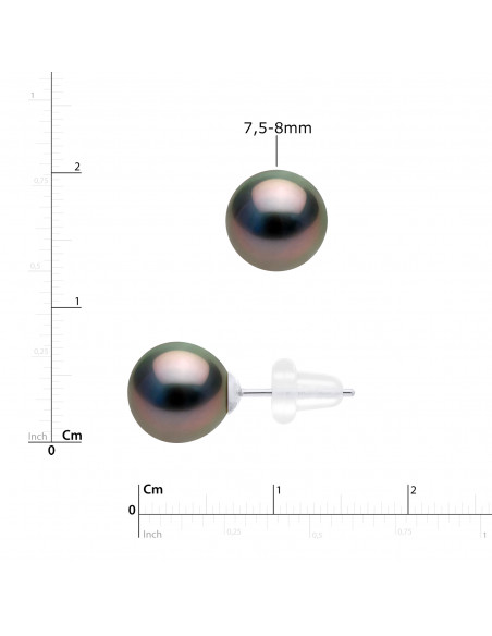 Boucles d'Oreilles Perles de Tahiti Rondes - Tailles de 7 à 10 mm - Système Poussettes SILICONE - Or 375 - TIARE
