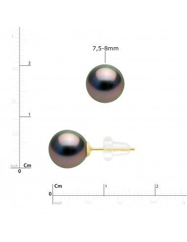 Boucles d'Oreilles Perles de Tahiti Rondes -...