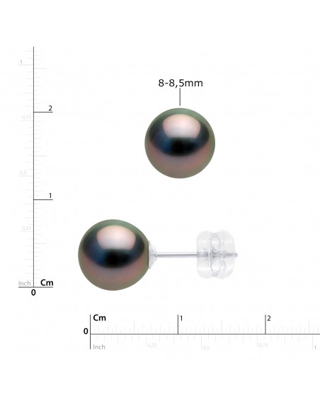 Round Tahitian Bead Earrings - Sizes from 8 to 10 mm - Siliconor System - Gold 375 - Manutanga