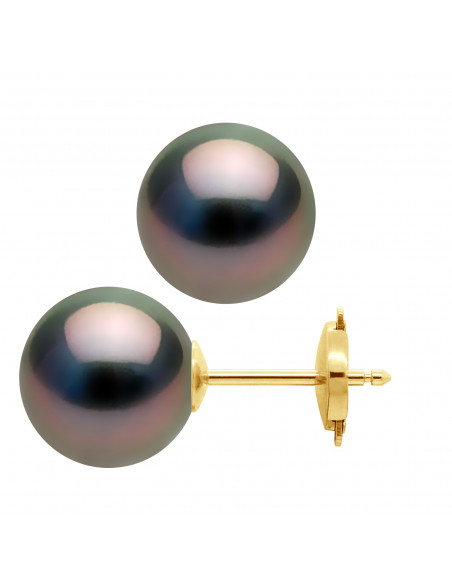 Round Tahiti Beads Prestige Earrings - Available in several sizes - SECURITY SYSTEM - OR 750 - Mananga