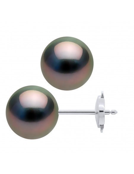 Round Tahiti Beads Prestige Earrings - Available in several sizes - SECURITY SYSTEM - OR 750 - Mananga