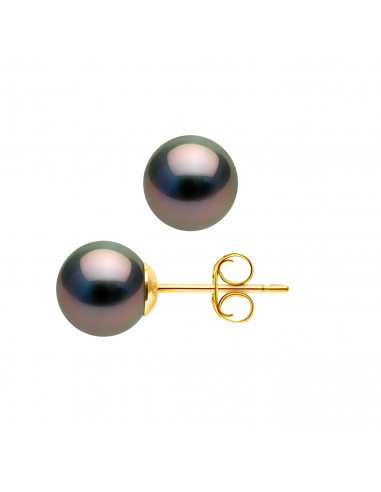 Boucles d'Oreilles Perles de Tahiti Rondes - Disponibles en Plusieurs Tailles - Système Poussettes LUXE - Or 750 - FUMANA