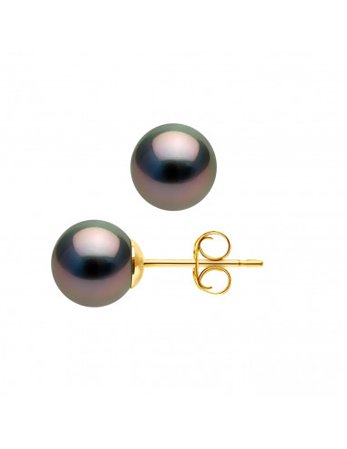 Boucles d'Oreilles Perles de Tahiti Rondes -...