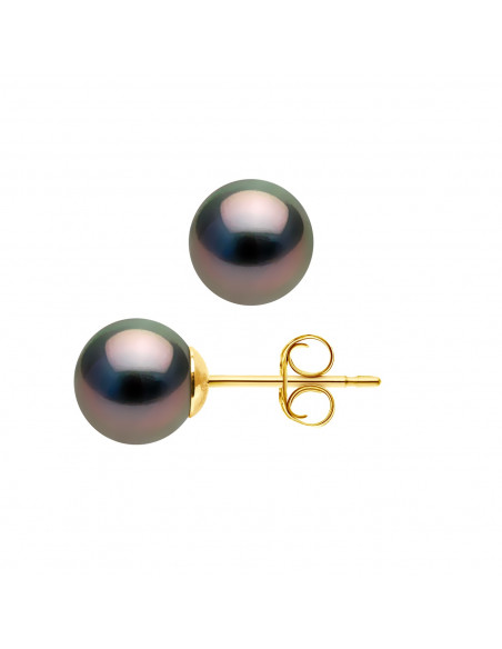 Boucles d'Oreilles Perles de Tahiti Rondes - Disponibles en Plusieurs Tailles - Système Poussettes LUXE - Or 750 - FUMANA