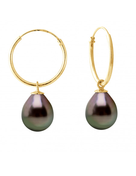 Tahitian Bead Earrings Poirs 9-10 mm - Creole System - Gold 375 - Moputu