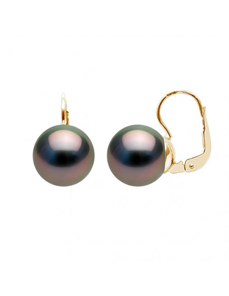Tahiti Round Bead Earrings 9-10 mm - Sleeping System - Gold 750 - AITU