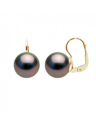 Boucles d'Oreilles Perles de Tahiti Rondes 9-10...