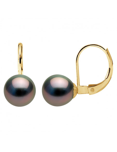 Earrings Round Tahiti Beads 8-9 mm - Sleeping System - Gold 750 - BATARI