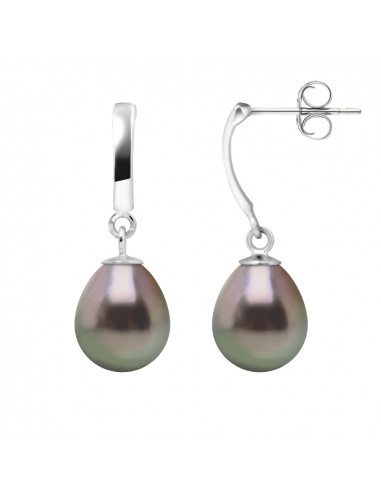 Boucles d'Oreilles Pendantes Perles de TAHITI Poires 8-9 mm - Système Poussettes - Or 375 - KARUMA