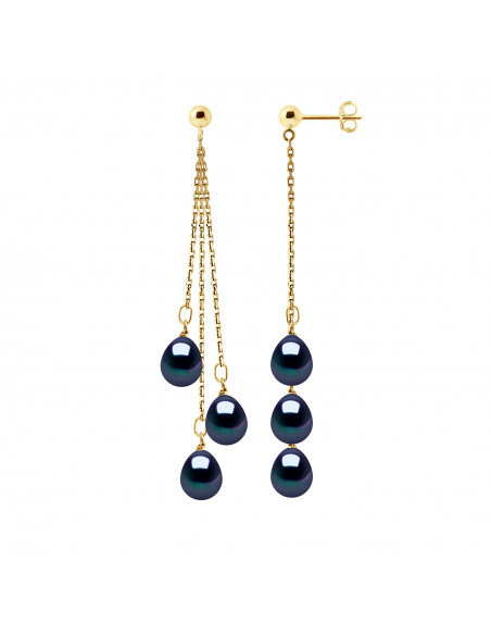Boucles d'Oreilles Pendantes Perles Poires 7-8 mm - Système Poussettes - Or 375 - BAUMONT