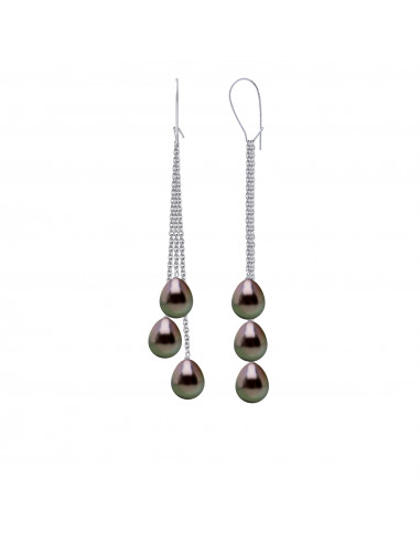 Boucles d'Oreilles Pendantes 6 Perles de Tahiti...