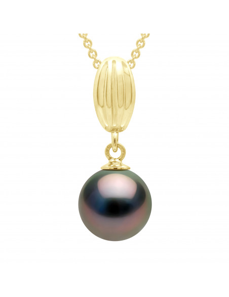 Pendentif Perle de Tahiti Ronde 9-10 mm - Chaîne Offerte - Or 375 - DAKATU