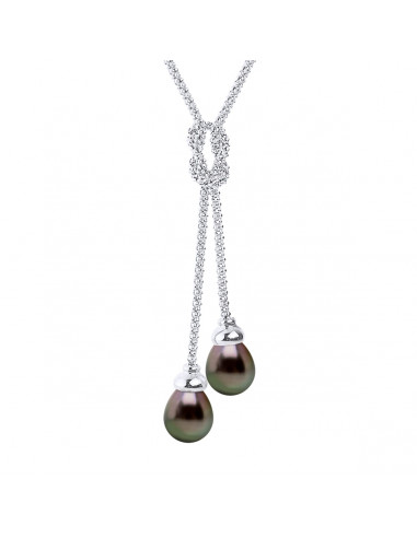Collier Prestige Toi & Moi - Perles de Tahiti Poires 9-10 mm - Chaîne Amandine - Or 750 - FARAKUVO