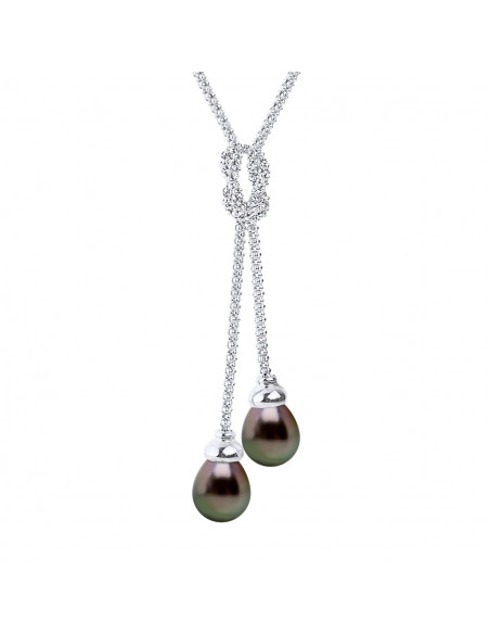 Prestige Necklace You & Me - Tahitian Beads Poir 9-10 mm - AMANDINE CHAIN - OR 750 - Farakuvo