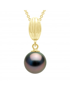 Round Tahitian Pearl Pendant 9-10 mm - Offered Chain -...