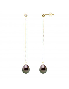 Boucles d'Oreilles Pendantes Perles de Tahiti Poires 9-10...