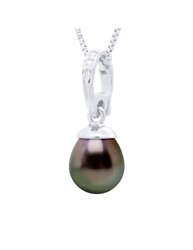 Pendentif Perle de Tahiti Poire 9-10 mm - Diamants 0.020 Cts - Chaîne Offerte - Joaillerie Or 750 - MANITA
