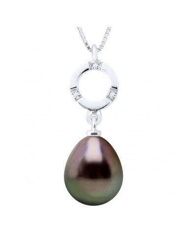 Collier Joaillerie Perle de Tahiti Poire 8-9 mm - Diamants 0.010 cts - Or 375 - MOTU