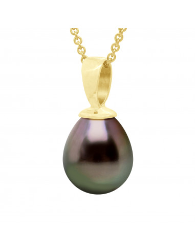 Pendentif Perle de Tahiti Poire 9-10 mm - Chaîne Offerte - Or 750 - TUHUABOTU