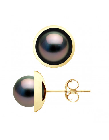 Boucles d'Oreilles Perles de Tahiti Rondes 9-10...