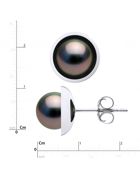 Boucles d'Oreilles Perles de Tahiti Rondes 9-10 mm - Entourage Lisse - Or 375 - MANARAGA