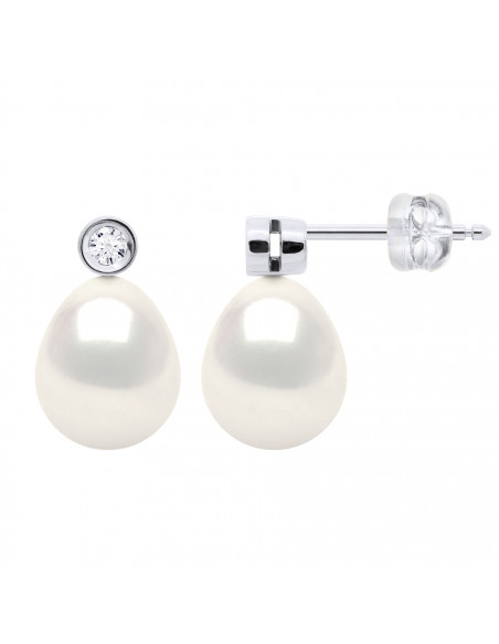 Earrings Pearls Presses 8-9 mm - Diamonds 0.020 CTS - Jewelry Gold 375 - Montaigne
