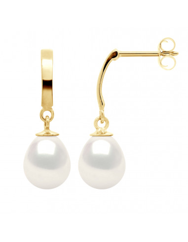Boucles d'Oreilles Pendantes Perles 8-9 mm - Système Poussettes - Or 750 - NEUILLY