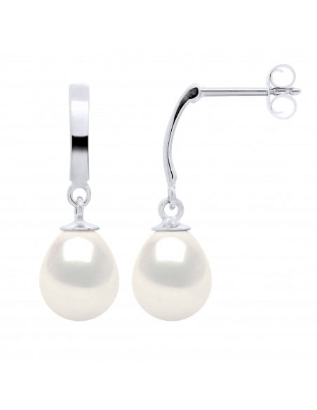 Boucles d'Oreilles Pendantes Perles 8-9 mm - Système Poussettes - Or 750 - NEUILLY