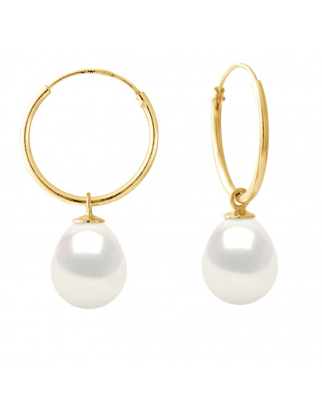 Earrings Pearls Presses 9-10 mm - Creole System - Gold 375 - Saint Germain