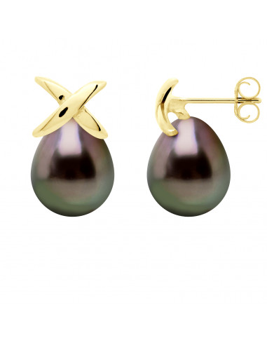 Boucles d'Oreilles Perles de Tahiti 8-9 mm - Système Poussettes - Or 375 - AUPITI