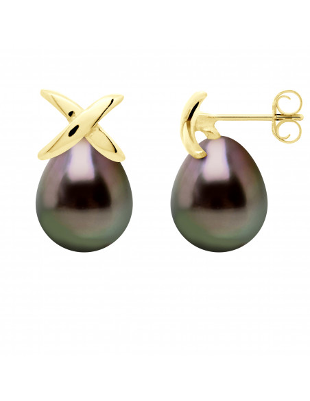 Boucles d'Oreilles Perles de Tahiti 8-9 mm - Système Poussettes - Or 375 - AUPITI