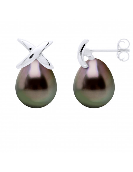 Boucles d'Oreilles Perles de Tahiti 8-9 mm - Système Poussettes - Or 375 - AUPITI