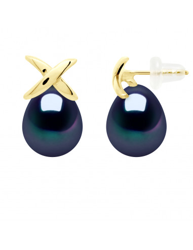 Boucles d'Oreilles Perles Poires 8-9 mm - Système Poussettes Silicone - Or 375 - PLESSIS