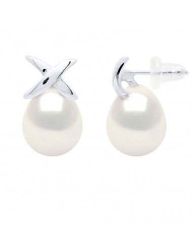 Boucles d'Oreilles Perles Poires 8-9 mm - Système Poussettes Silicone - Or 375 - PLESSIS