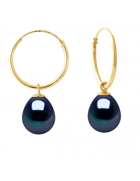 Earrings Pearls Presses 9-10 mm - Creole System - Gold 750 - Orleans