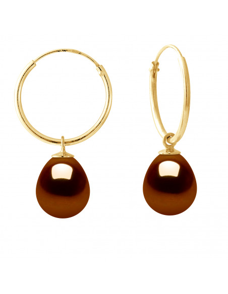 Boucles d'Oreilles Perles Poires 9-10 mm - Système Créoles - Or 750 - ORLEANS