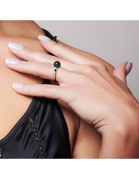 Bague Jonc Perle de Tahiti Ronde 8-9 mm - Or 375 - MOA