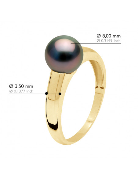 Bague Jonc Perle de Tahiti Ronde 8-9 mm - Or 750 - AMOA