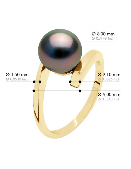 Bague Décalé - Perle de Tahiti Ronde 8-9 mm - Or 375 - POE