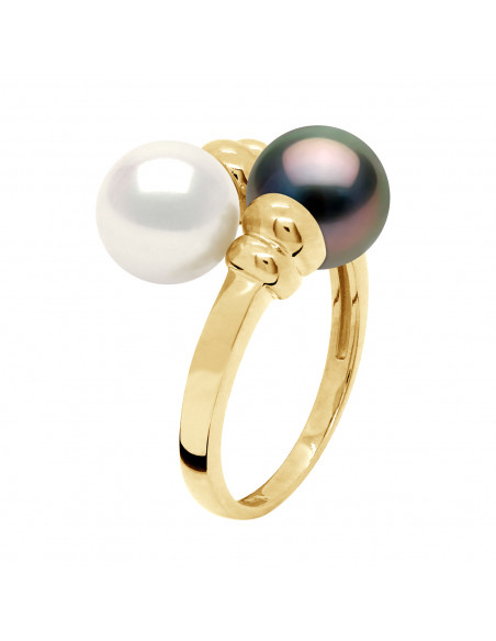 Ring You & Me - Tahitian Beads and Fresh Round Water 8-9 mm - Gold 375 - Takaroa