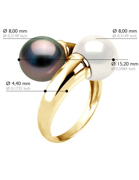 Bague TOI & MOI - Perles de Tahiti et d'Eau Douce Rondes 8-9 mm - Or 375 - TAENGA