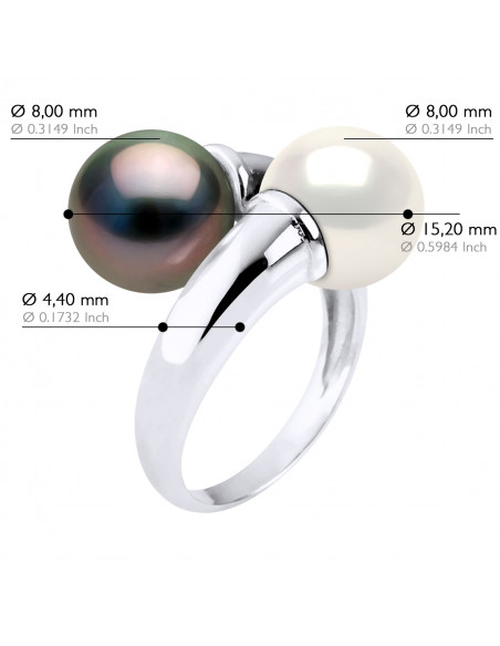 Bague TOI & MOI - Perles de Tahiti et d'Eau Douce Rondes 8-9 mm - Or 375 - TAENGA