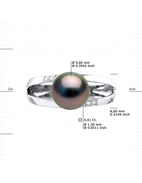 Bague Jonc Joaillerie Perle de Tahiti Ronde 9-10 mm - Diamants 0.060 Cts - Or 375 - PARAOA