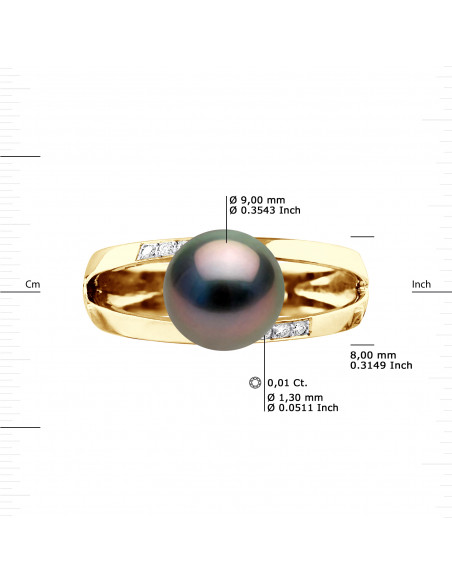 Bague Jonc Joaillerie Perle de Tahiti Ronde 9-10 mm - Diamants 0.060 Cts - Or 375 - PARAOA